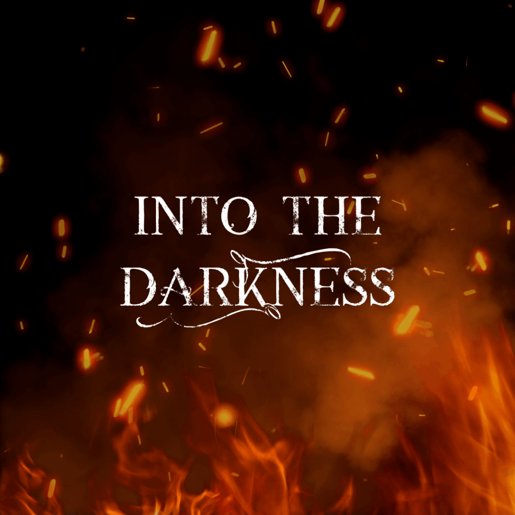 Into the Darkness book category on a fiery background